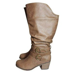 Journee Womens Late Taupe Closed Toe Buckle Wide Calf Slouch Knee Boots Size 9WC